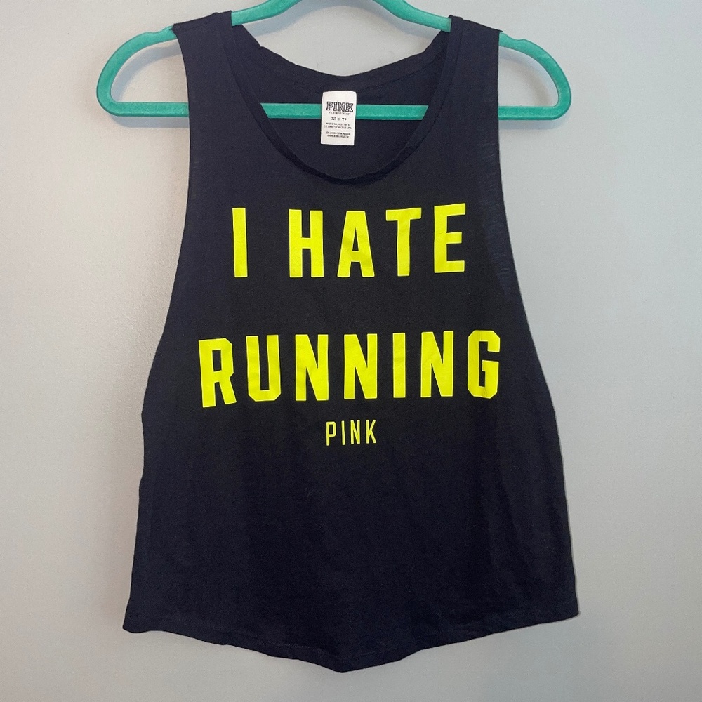 EUC Victoria's Secret Pink I Hate Running Black Neon Oversized Tank Size XS